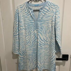 J. McLaughlin Light Blue and White Patterned Tunic